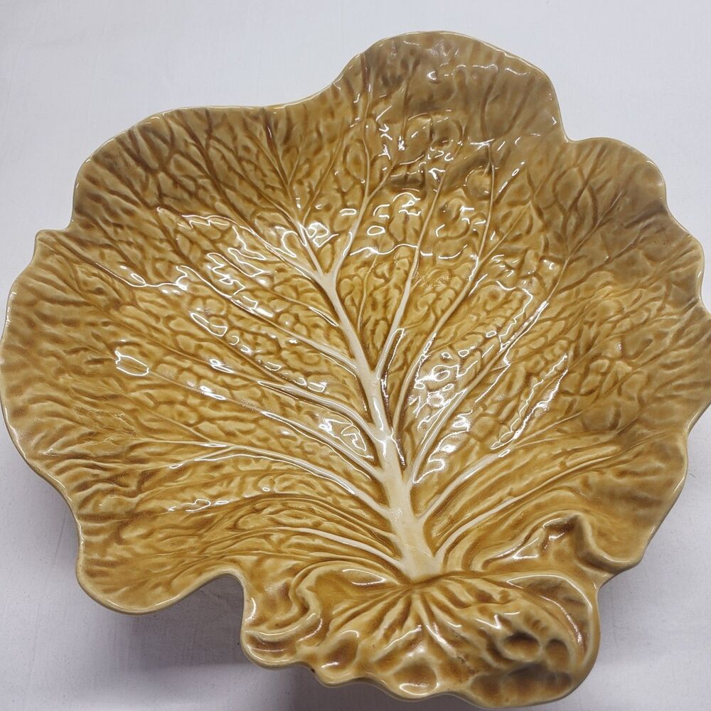Bordallo Pinheiro Footed Yellow CABBAGE LEAF 11" Serving Bowl 2 Portugal Autumn